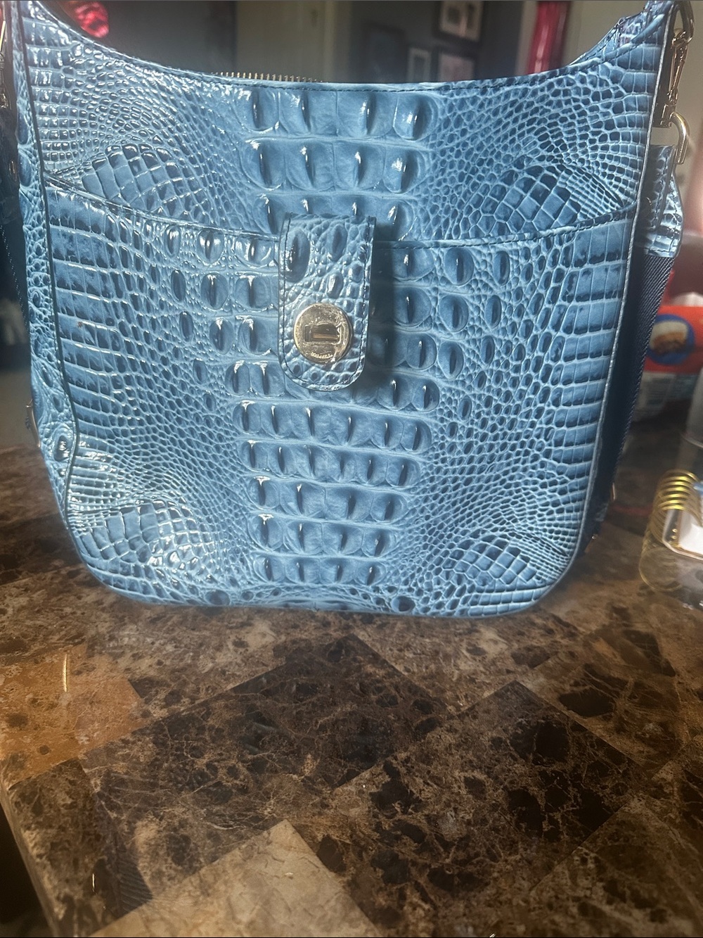 Brahmin Blue Croc-Embossed Women’s Shoulder Bag